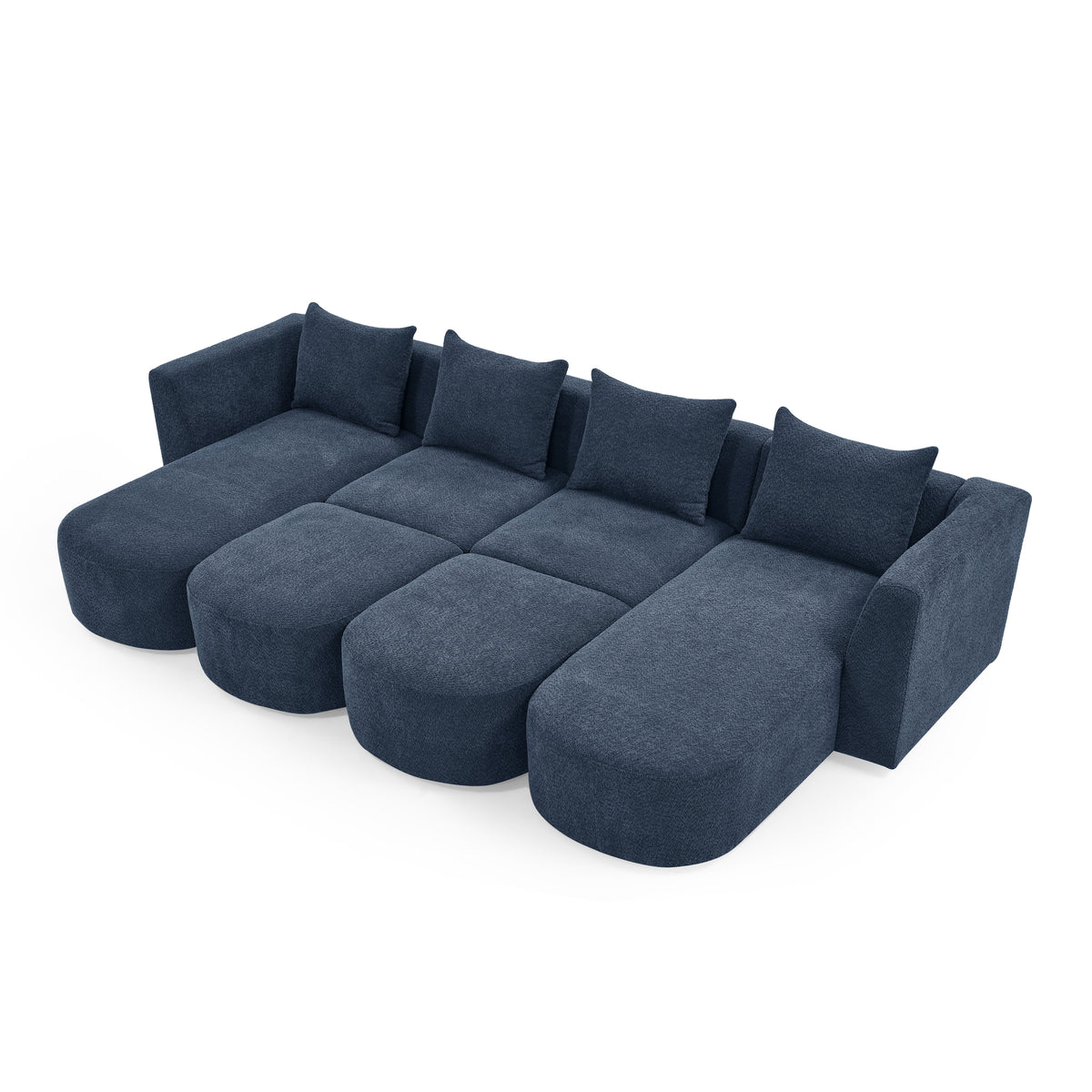 U Shape Sectional Sofa including Two Single Seat, Two Chaises and Two Ottomans, Modular Sofa, DIY Combination, Loop Yarn Fabric, Navy W487S00163-djyc