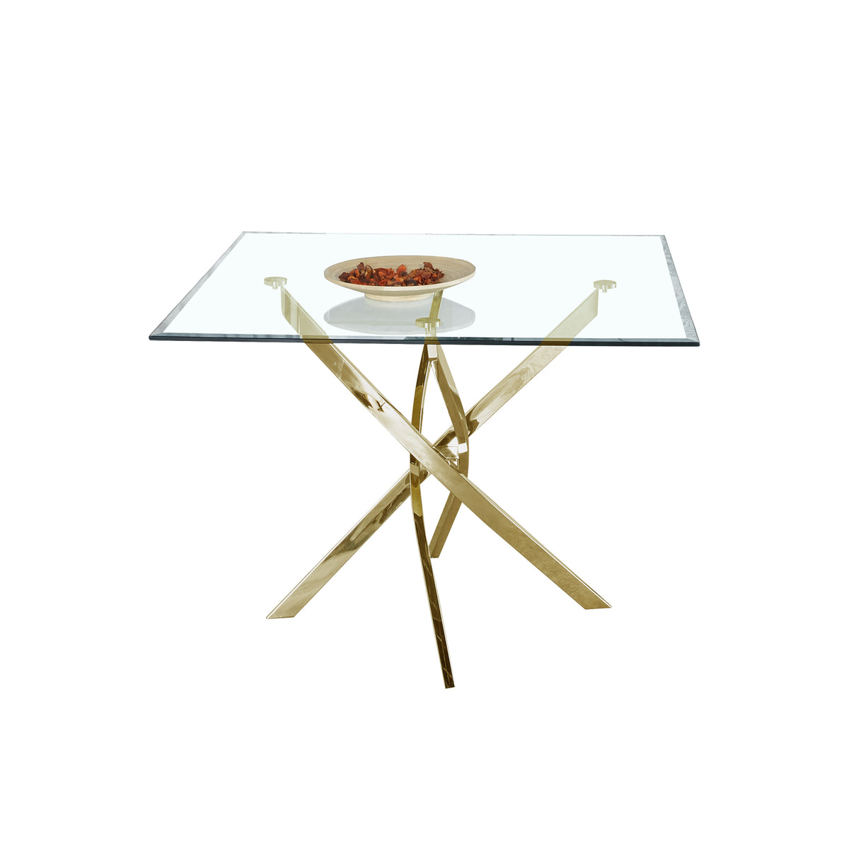 Contemporary Square Clear Dining Tempered Glass Table with Gold Finish Stainless Steel Legs W1241106645-djyc