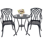 3 Piece Bistro Table Set Cast Aluminum Outdoor Patio Furniture with Umbrella HolePatio Balcony, Black W2505P151717-djyc