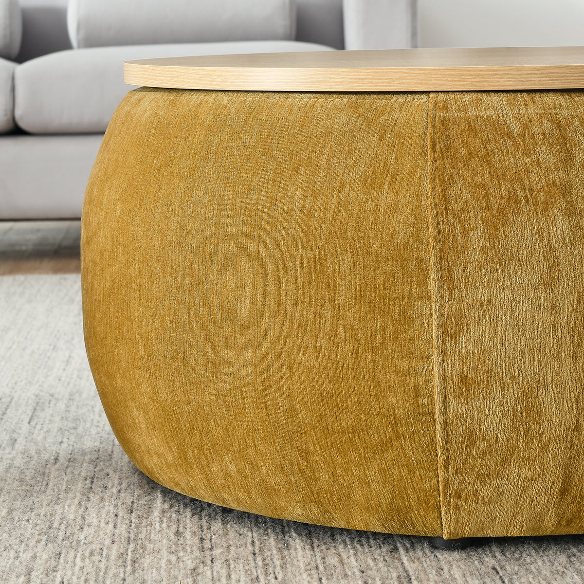 Round Storage Ottoman, 2 in 1 Function, Work as End table and Ottoman,with small seat,Dark yellow(25"x25"x14.7") ow W487P165700-djyc