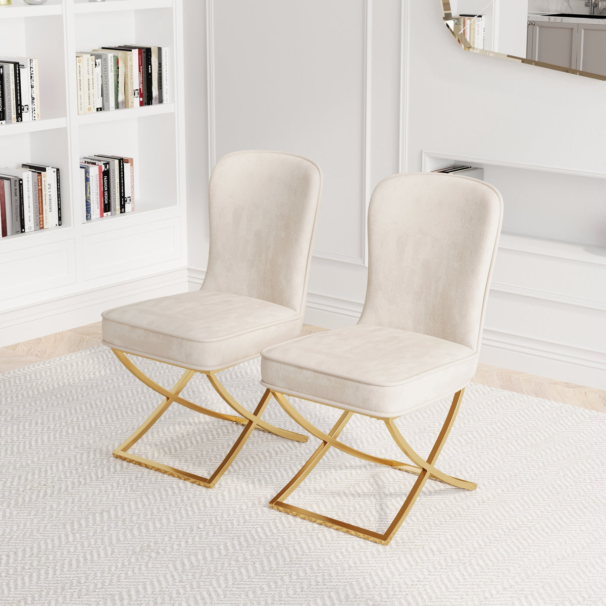 Dining Chair Set of 2, Beige velvet Backrest and golden Metal legs.For Modern Kitchen Dining Room Chair for Kitchen Living Modern decorative Leisure chairs.Office chairs y-2009 W1727P195278-djyc