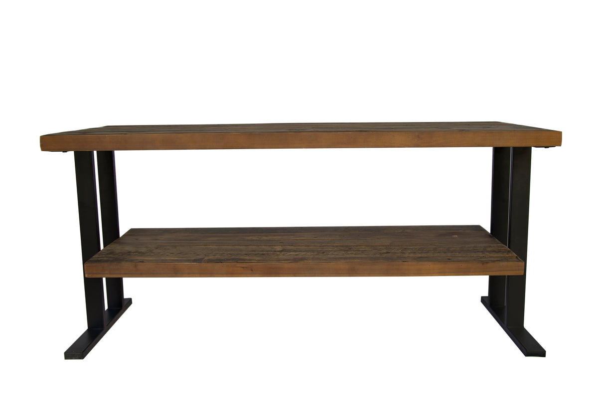 Media Console Table with one shelf to your Home decor, Natural Reclaimed wood and black finish W142562432-djyc