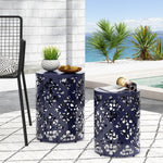 Set of 2 Modern Iron Cut Accent Tables with Floral Design – Minimalist Cylindrical Structure, No Assembly Required 73604.00NBLU-djyc