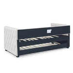 Daybed with Trundle Upholstered Tufted Sofa Bed, with Button and Copper Nail on Square Arms,both Twin Size, Beige(85"x42.5"x31.5") W487S00104-djyc