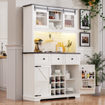 K&K 71" Farmhosue Pantry Bar Cabinet with Internal Storage Rack,Kitchen Cabinet with Hutch,Sliding Door,Power Outlet,Pegboard,Wine & Glasses Rack,3 Drawers,Rustic Coffee Bar Storage Cabinet,White Oak N707S000008W-djyc