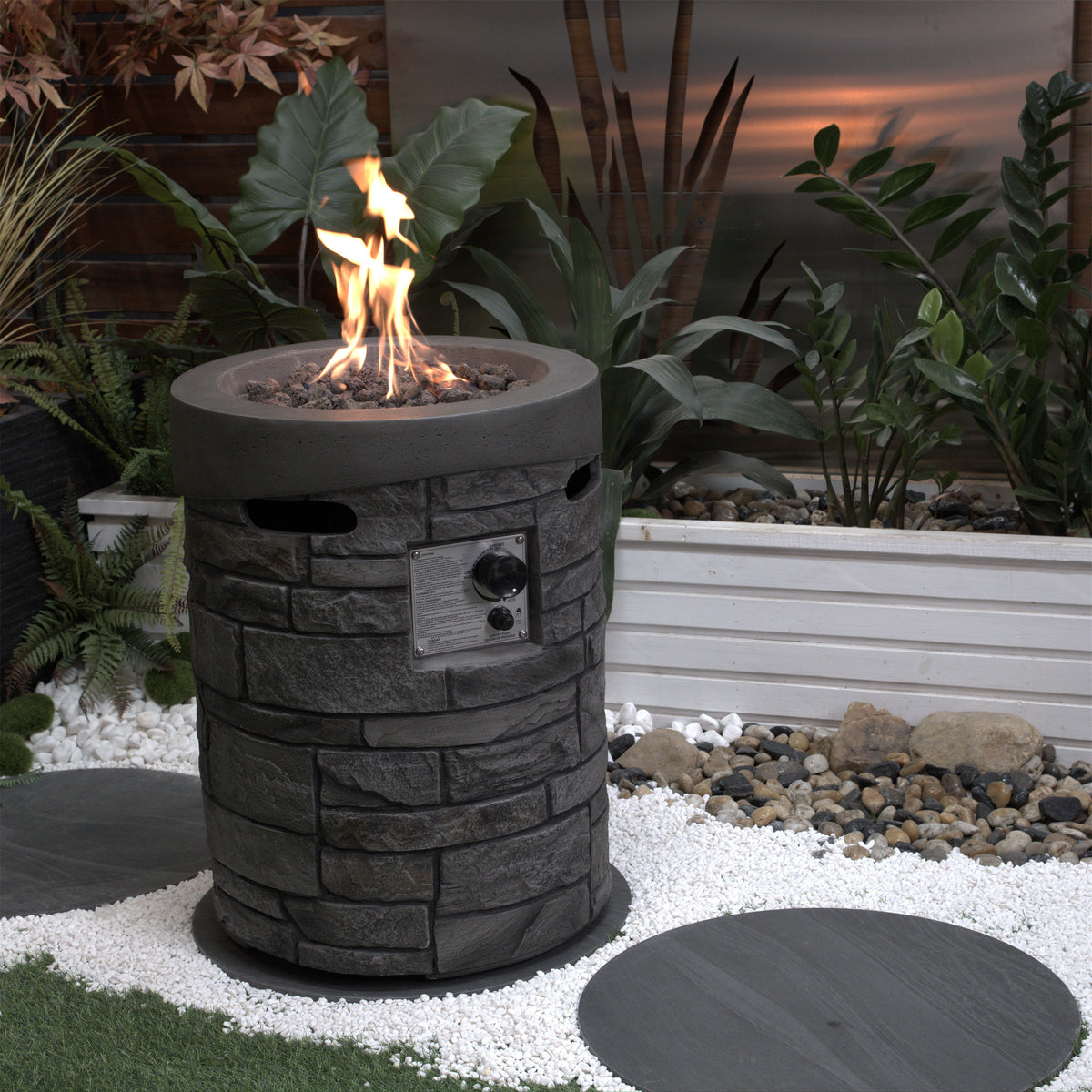 32000 BTU, CSA Certification Diameter 20 Inch Round Outdoor Gas Fire Pit,Contain 2.5kg Lava Stone And Rainproof Cover,Magnesium Oxide Cultured Stone Surface Finished,, More Suitable for Outdoor Garden W2734P194097-djyc