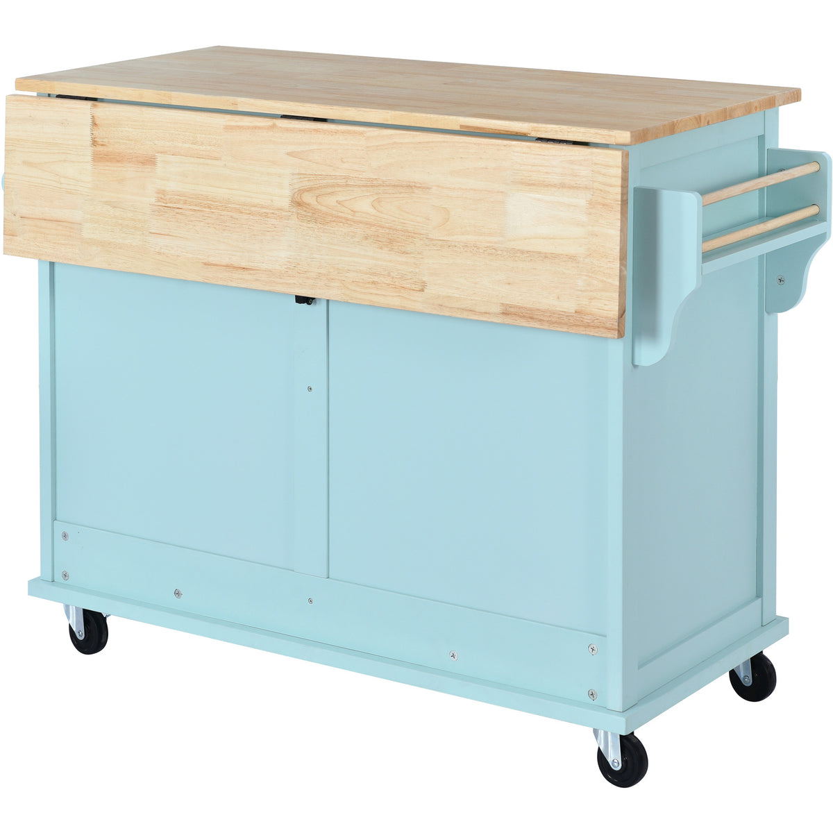 Kitchen Cart with Rubber wood Drop-Leaf Countertop, Concealed sliding barn door adjustable height,Kitchen Island on 4 Wheels with Storage Cabinet and 2 Drawers,L52.2xW30.5xH36.6 inch, Mint Green SK000001AAE-djyc