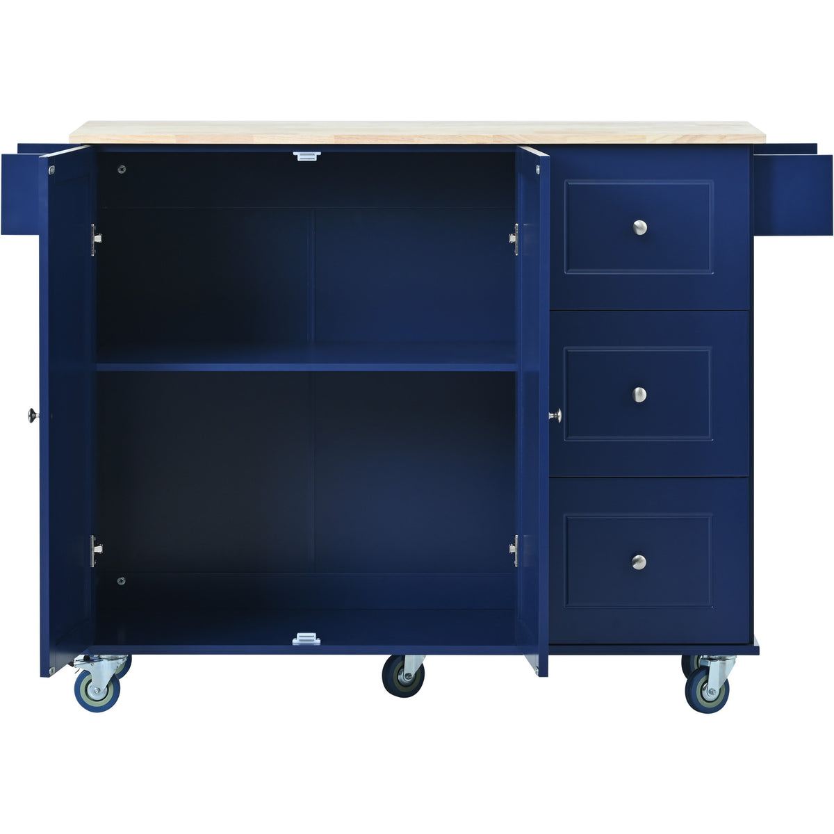 Rolling Mobile Kitchen Island with Drop Leaf - Solid Wood Top, Locking Wheels & Storage Cabinet 52.7 Inch Width(Dark blue) WF287035AAN-djyc