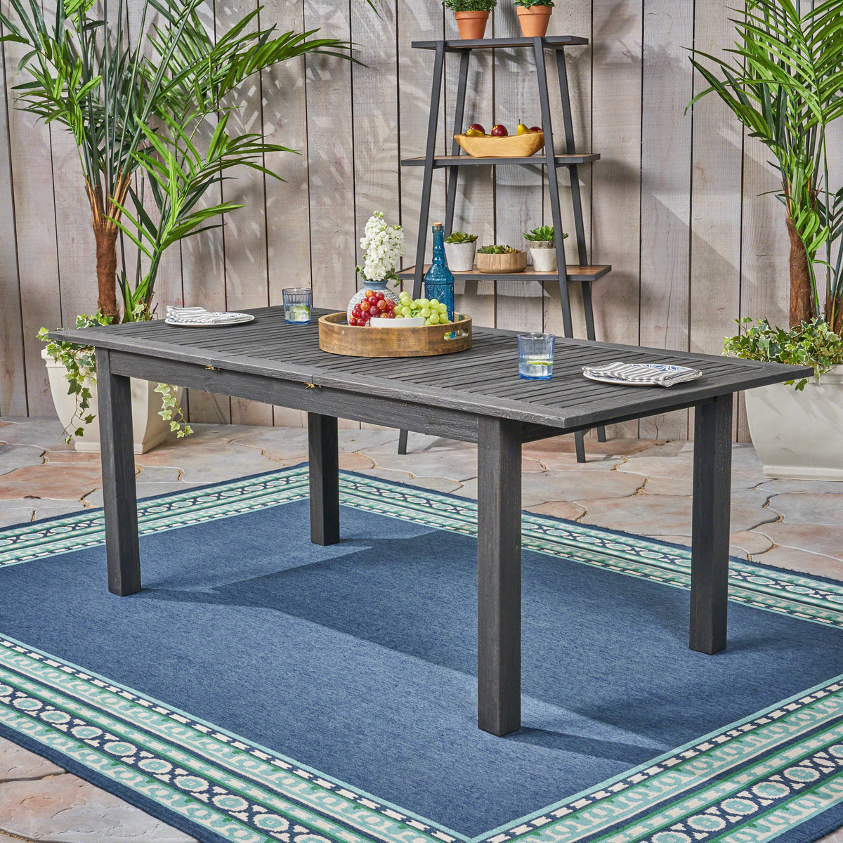 Outdoor Expandable Acacia Wood Dining Table, Dark Grey 68892.00SGRY-djyc