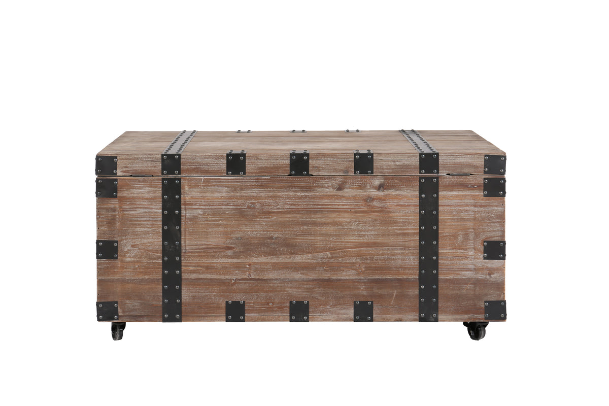 Antique Reclaimed Wood Gray Trunk Table And Side Table S/3 with Large Storage Dress Up Your Liviing Room W142562436-djyc