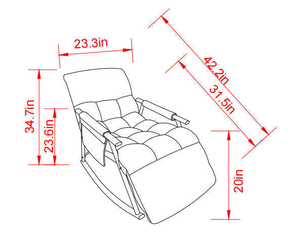 Casual folding rocking chair upholstered, lounge rocking chair adjustable high back and foot rest,side pockets placed in living room bedroom balcony W1669P163323-djyc