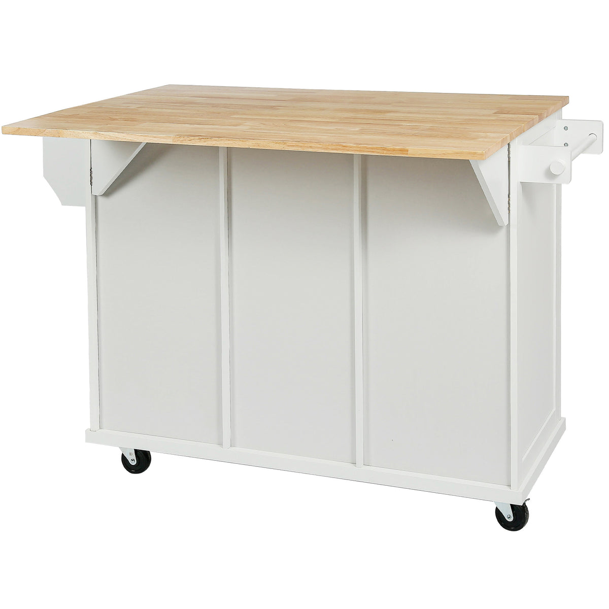 Kitchen Cart with Rubber wood Drop-Leaf Countertop ,Cabinet door internal storage racks,Kitchen Island on 5 Wheels with Storage Cabinet and 3 Drawers for Dinning Room,White WF298028AAW-djyc