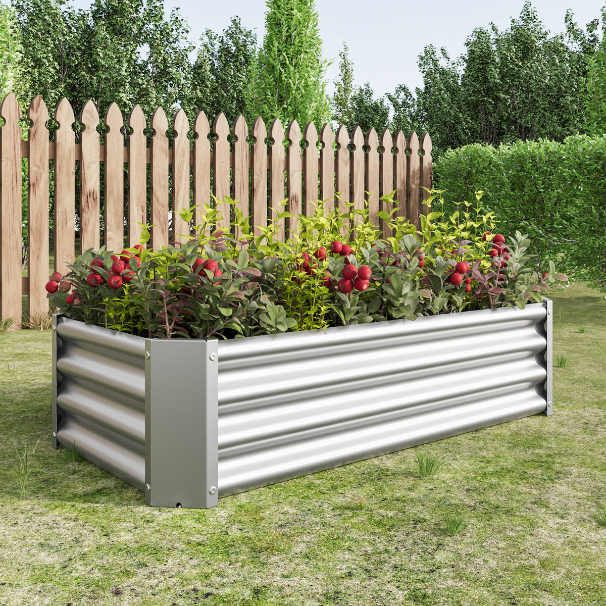 Metal Raised Garden Bed, Rectangle Raised Planter 4×2×1ftfor Flowers Plants, Vegetables HerbSilver W84091001-djyc