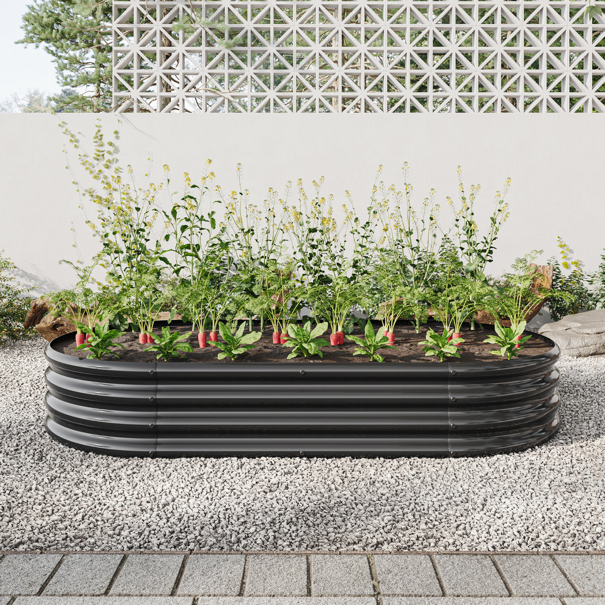 Raised Garden Bed Outdoor, Oval Large Metal Raised Planter Bed for for Plants, Vegetables, and Flowers - Black W840102508-djyc