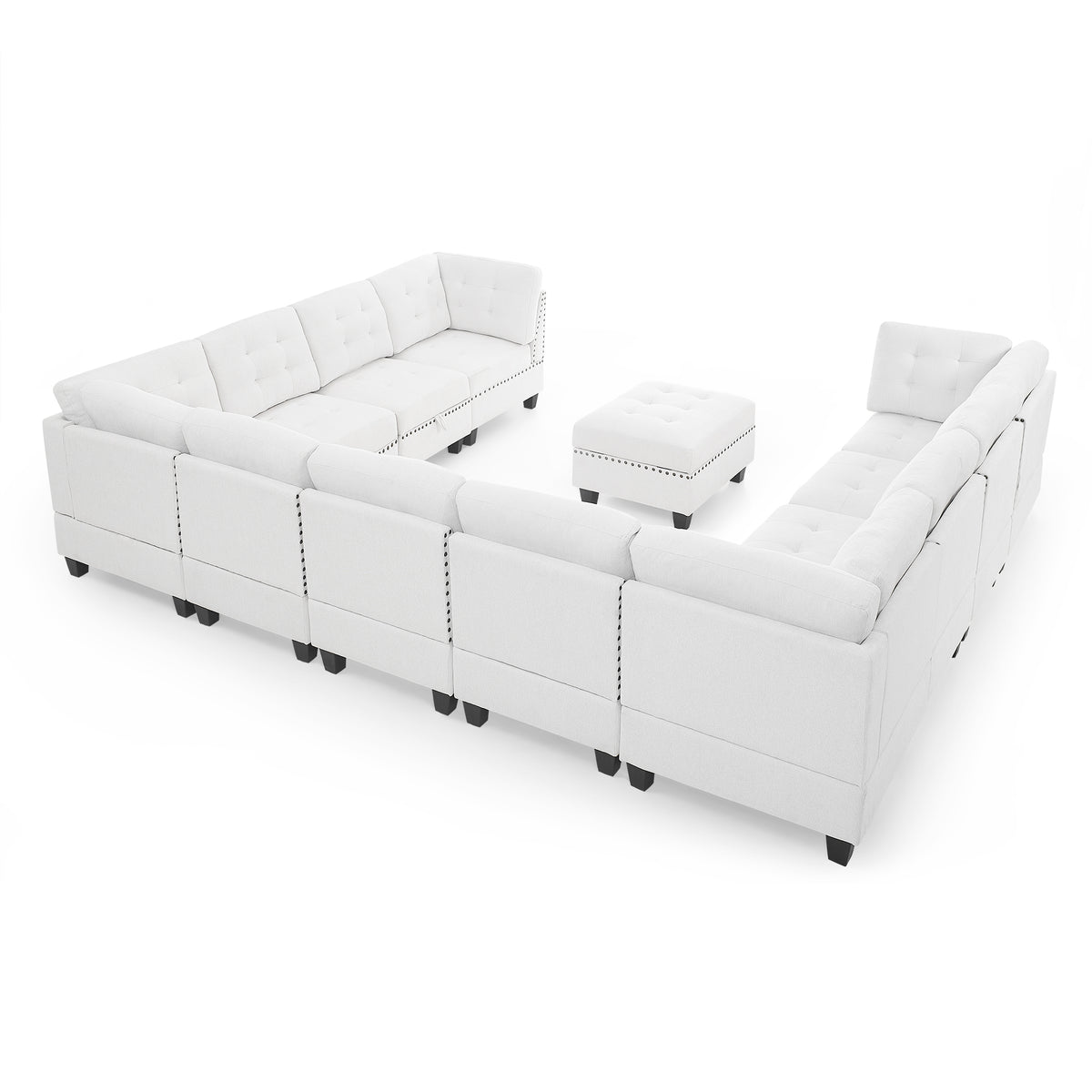 U shape Modular Sectional Sofa,DIY Combination,includes Seven Single Chair, Four Corner and One Ottoman,Ivory W487S00198-djyc