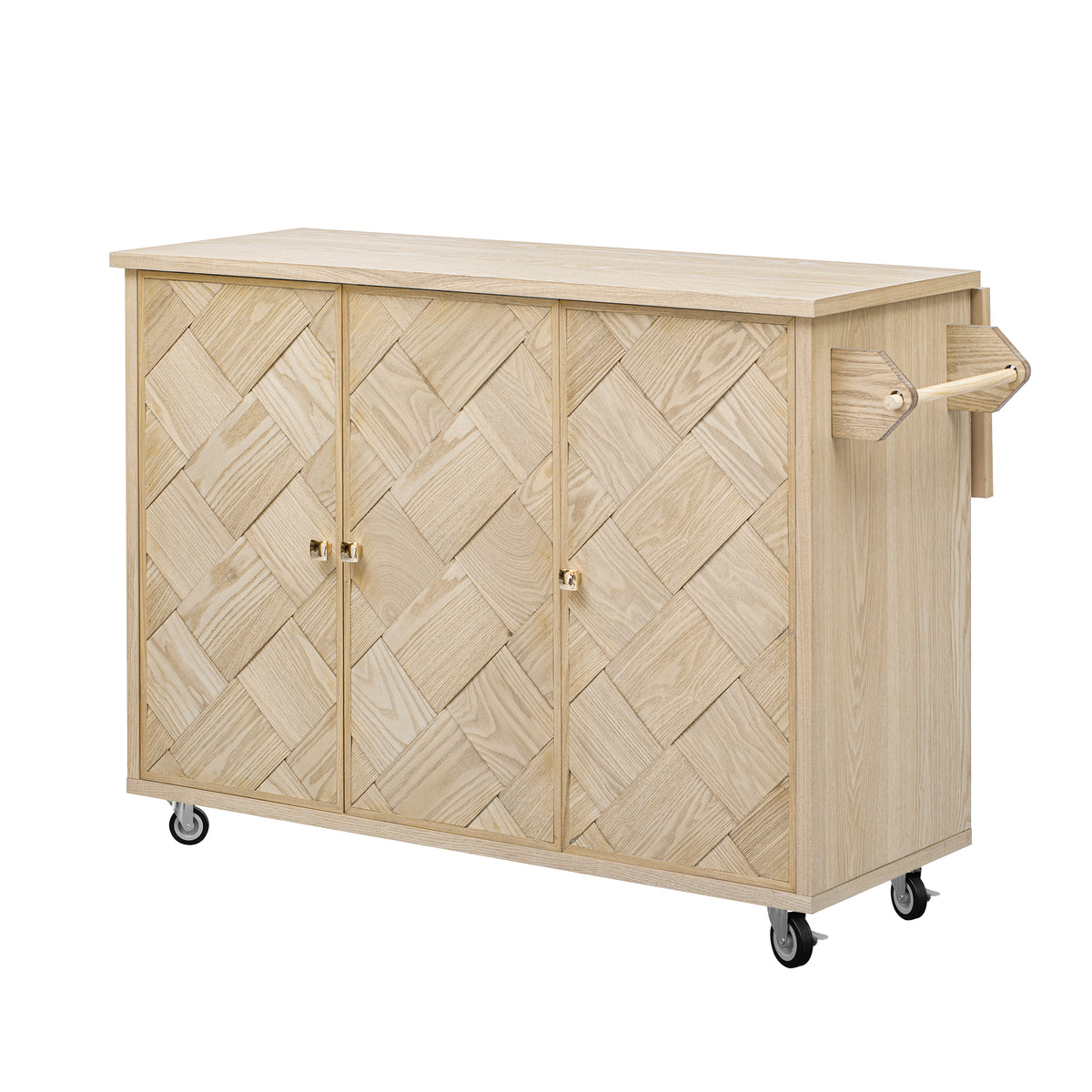 K&K 51.2"W Ash Veneer (Not Cheap Paper) Solid Wood Handwoven Kitchen Island with Drop Leaf, Coastal Kitchen Island on Wheels with Internal Storage Rack, Rolling Kitchen Cart, Nature Wood N707P207916Y-djyc