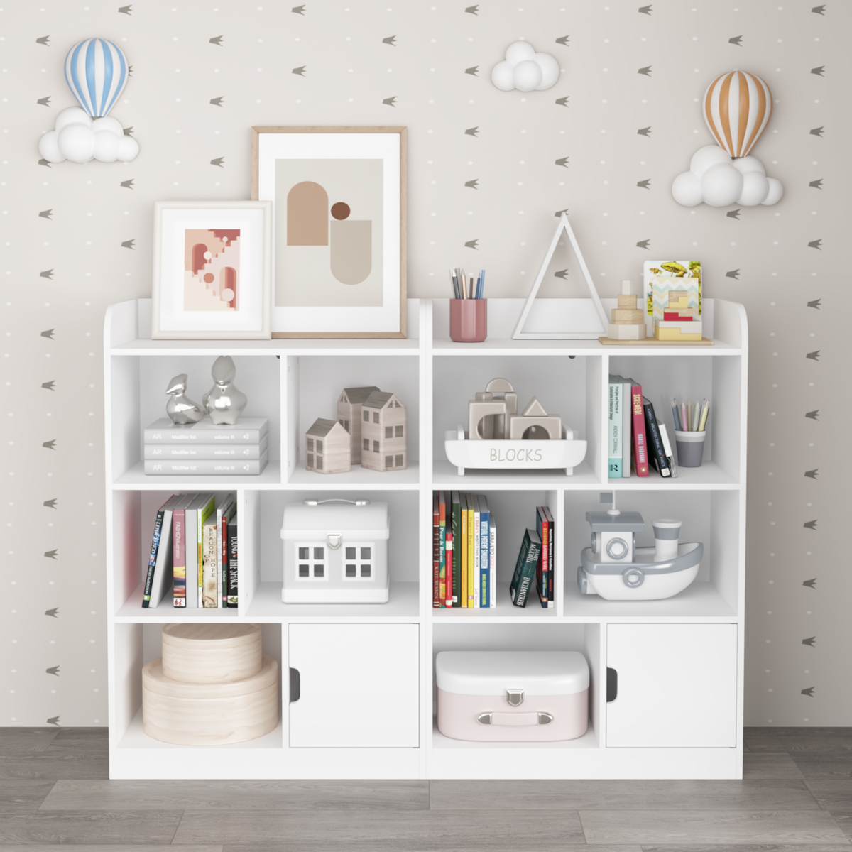 Kids Bookcase, Bookshelf with 6 Compartments, Freestanding Shelves and Cube Organizer, for Bedroom Living Room Office Closet School in White W808P171979-djyc