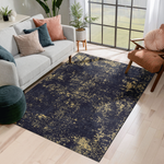 MAVAL Black Washable Rug 5x8 Area Rug (Black+Gold, 5' x 8')-B189P188983