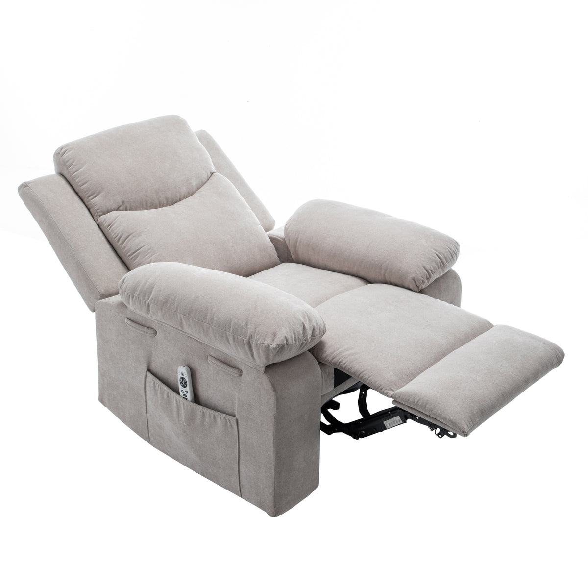 Power Recliner Chair with Adjustable Massage Function, Velvet Electric Power Chair for Elderly with One Side Pockets, Recliner Chair with Heating System for Living Room,Beige W1998120239-djyc