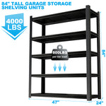83.86 Inches Black Metal Shelves, with 5 Removable Dividers, Large Capacity, Strong Load Bearing, Suitable for Garage, Kitchen and Office(83.86*47.27*23.62) W328P193837-djyc