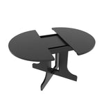 Dining Table for Farmhouse Kitchen 59x43 Inch Expandable Oval Table Top with Removable Leaf Trestle X Shaped Base Black W1347P202405-djyc