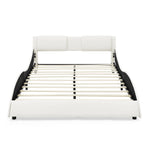 Queen Bed Frame Modern Faux Leather Upholstered Platform Bed Frame with and Headboard Wave Like Curve Low Profile Bed Frame,Wood Slats Support,Easy Assembly,White W487P169714-djyc