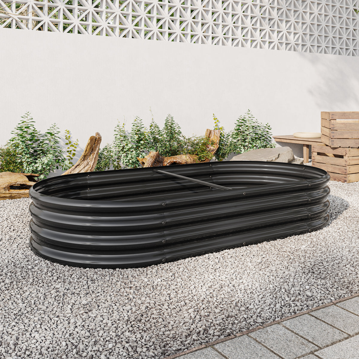 Raised Garden Bed Outdoor, Oval Large Metal Raised Planter Bed for for Plants, Vegetables, and Flowers - Black W840102508-djyc