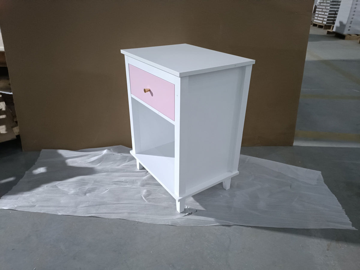 26.77''H Wooden Nightstand with One Drawer One Shelf for Kids, Adults, Pink W80859135-djyc