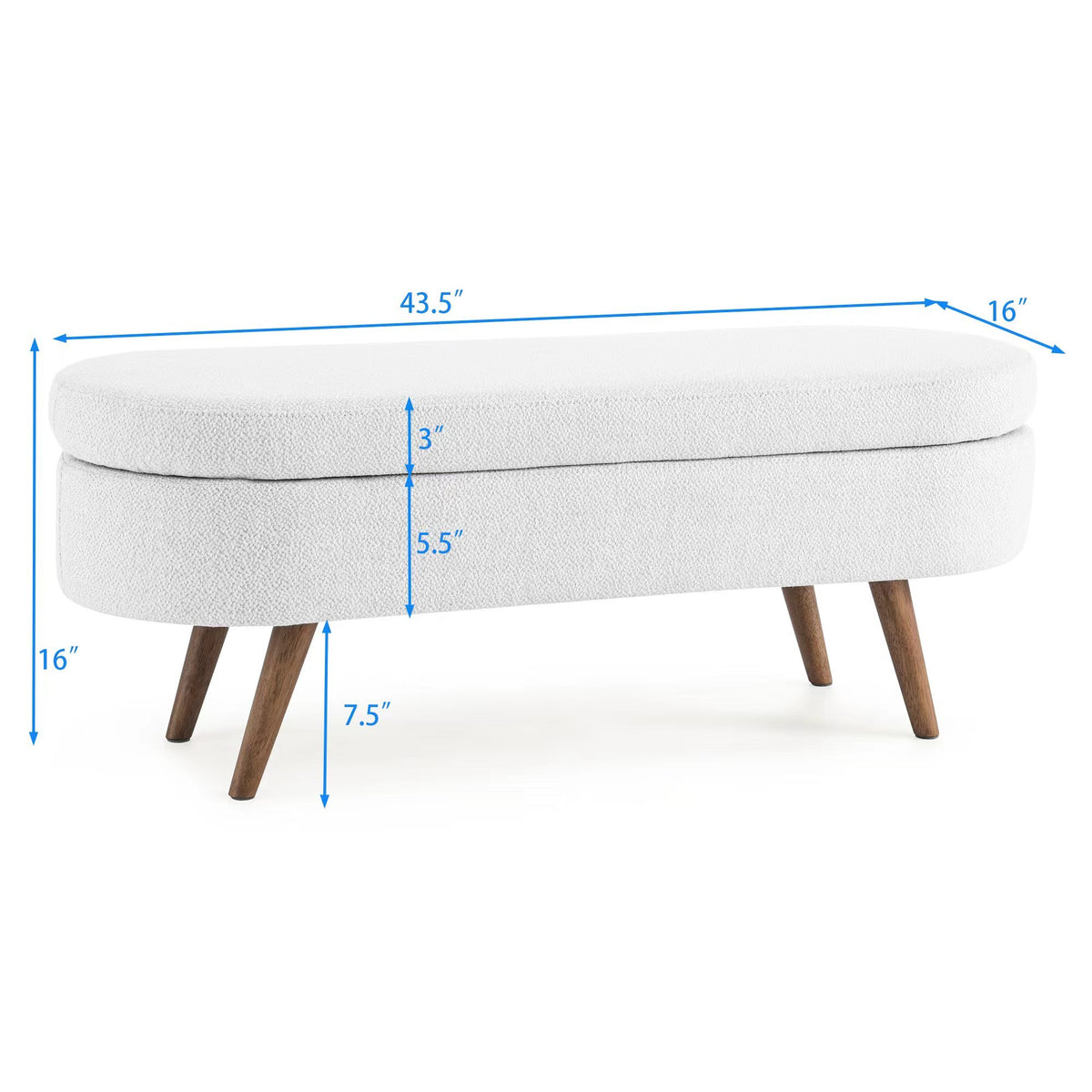 Ottoman Oval Storage Bench,Rubber Wood Legs,White(43.5"x16"x16") W48764885-djyc