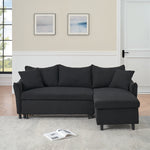 This 80-inch black corduroy L-shaped sofa comes with two small throw pillows that can be converted into a sofa bed for storage W1278S00028-djyc