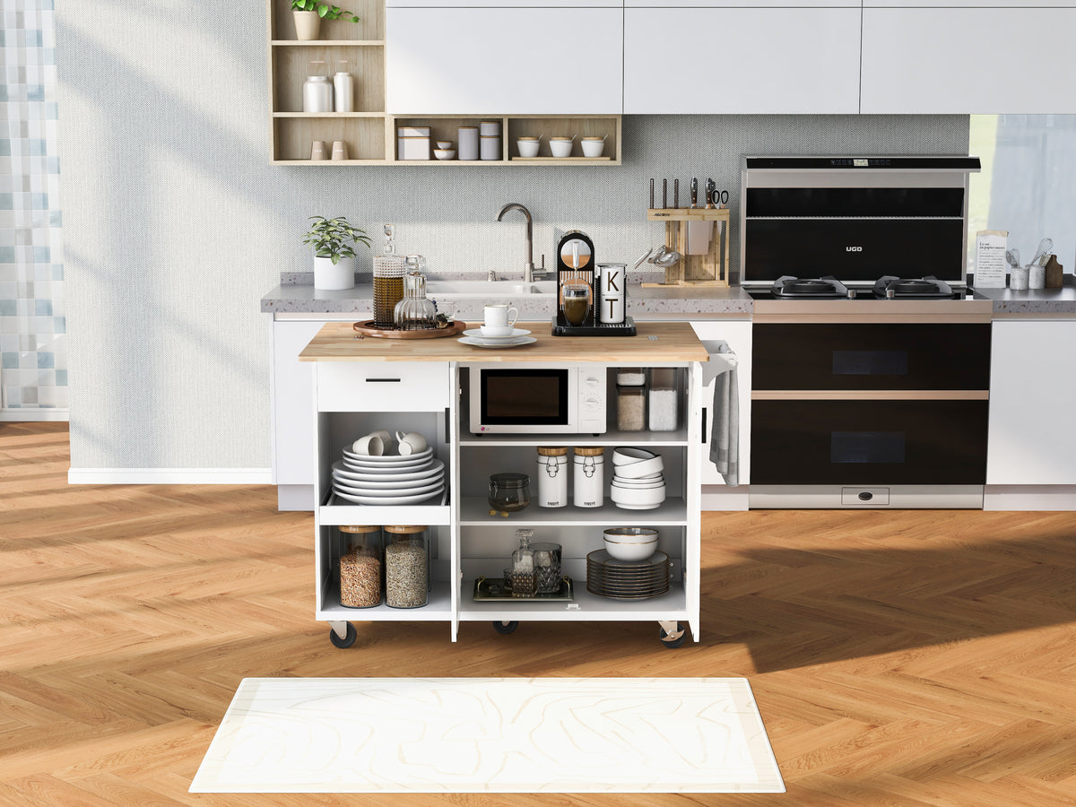 K&K Kitchen Island with Foldable Counter Top, Kitchen Storage Cart with Slide-Out Shelf, Towel Rack and Drawer, Rolling Kitchen Cart on Wheels, for Kitchen, Living Room, Dining Room, White N707P173036W-djyc