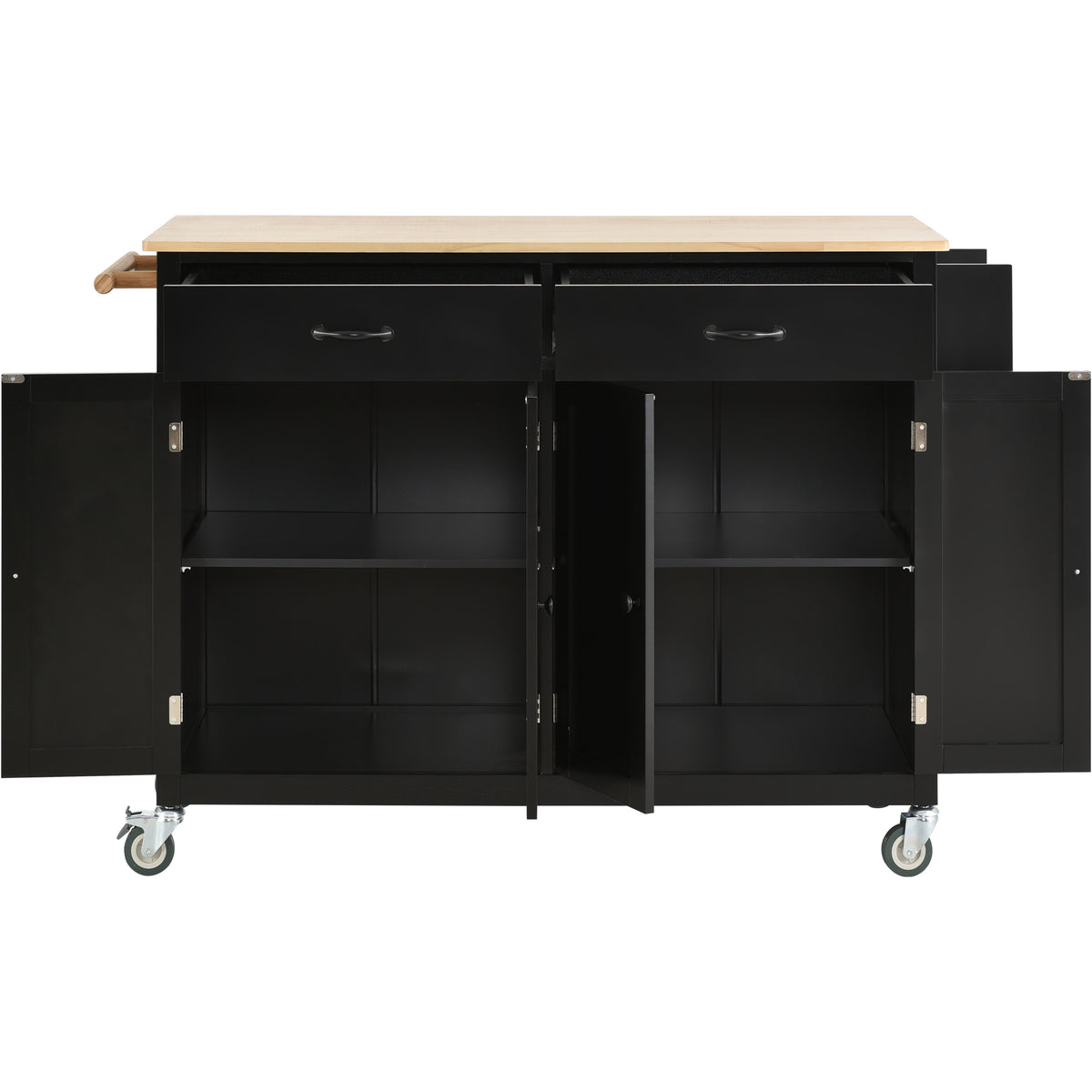 Kitchen Island Cart with Solid Wood Top and Locking Wheels,54.3 Inch Width,4 Door Cabinet and Two Drawers,Spice Rack, Towel Rack (Black) WF286911AAB-djyc