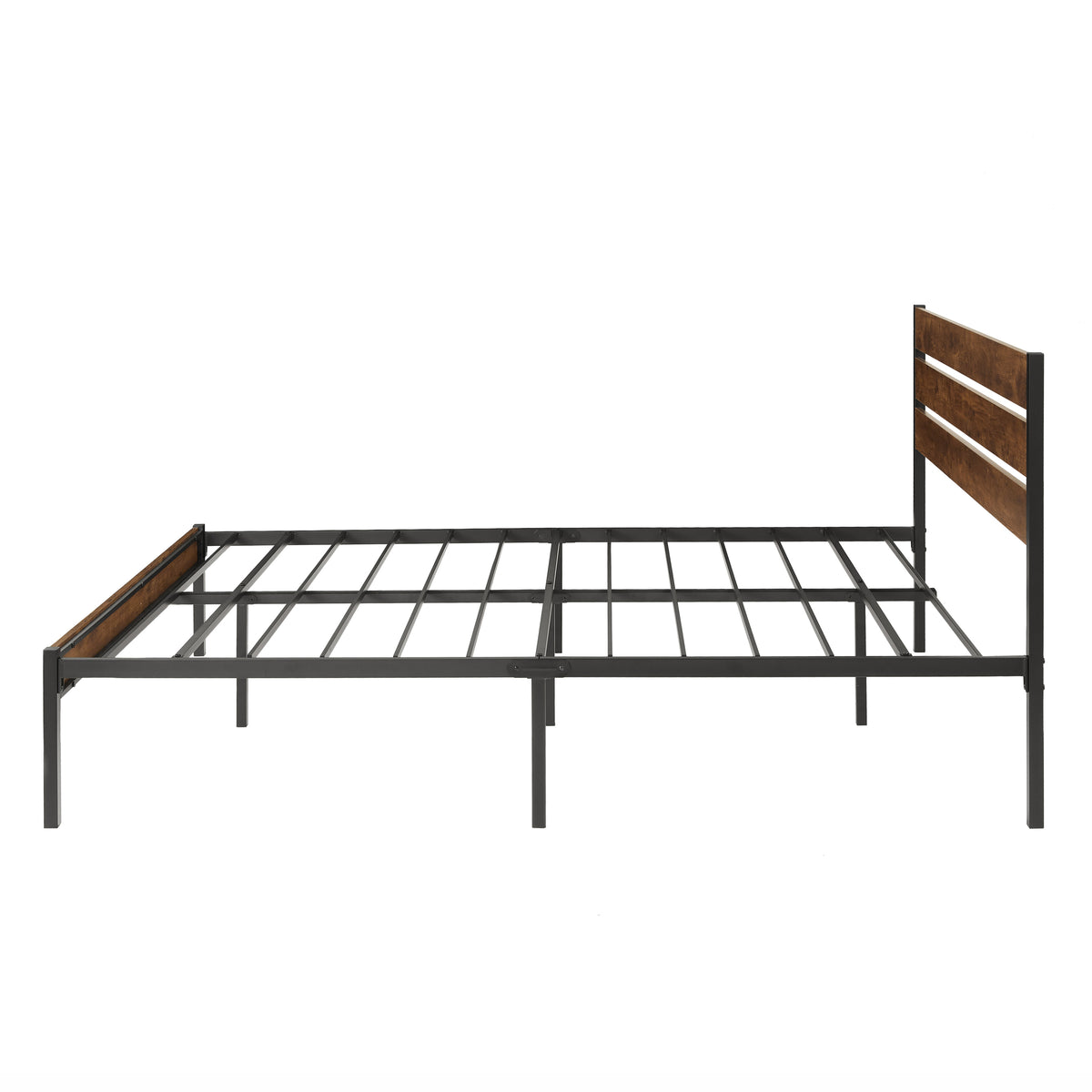 Full Size Bed Frame with Wood Headboard, Metal Frame with Strong Slats, Noise Free,No Box Spring Needed-Brown. W2336P167501-djyc