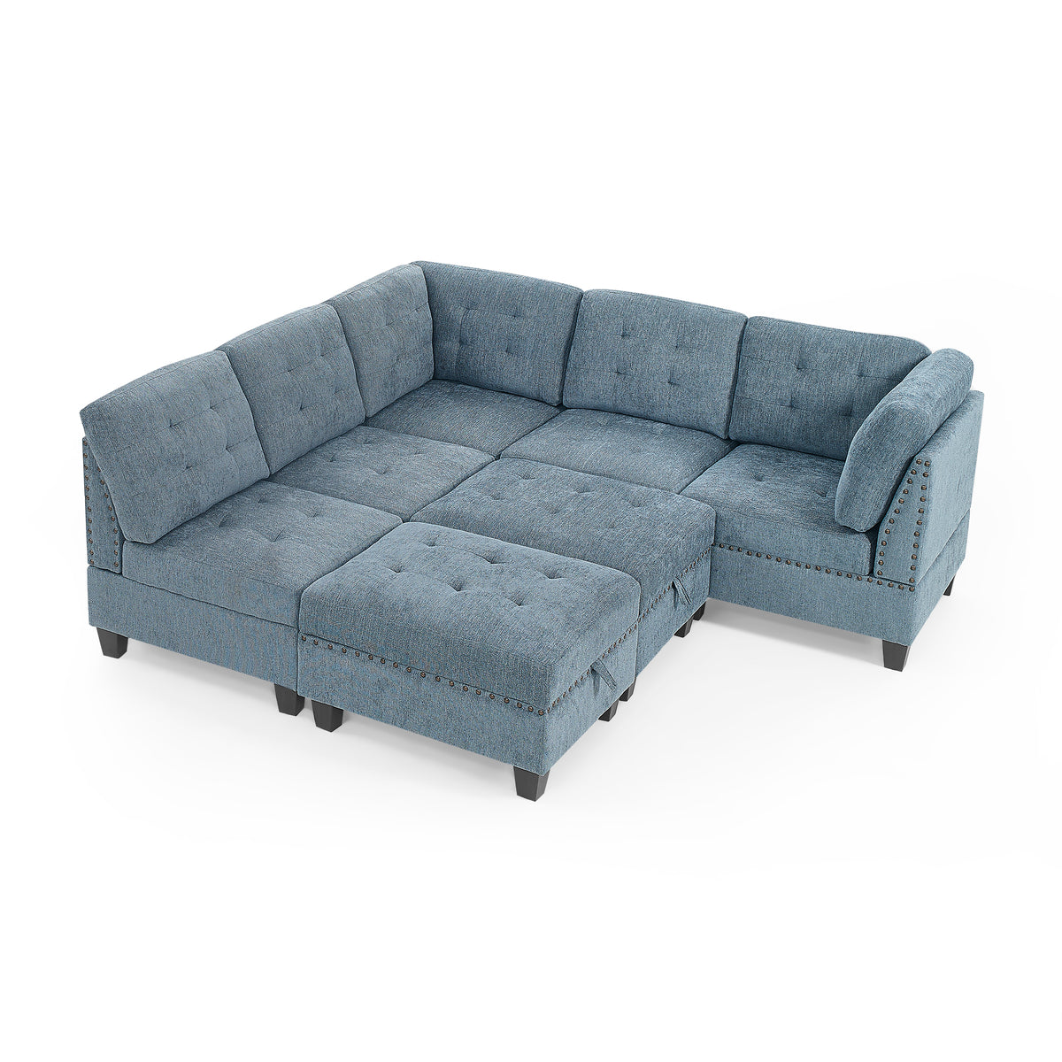 L shape Modular Sectional Sofa,DIY Combination,includes Three Single Chair ,Two Corner and Two Ottoman,Navy Blue W487S00191-djyc