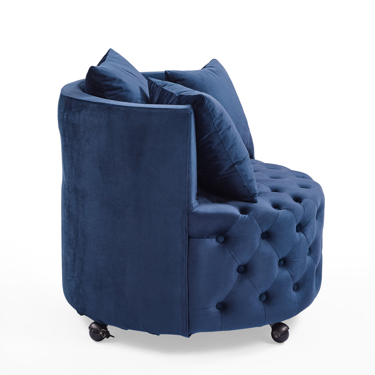 Velvet Upholstered Swivel Chair for Living Room, with Button Tufted Design and Movable Wheels, Including 3 Pillows, Blue W487124835-djyc