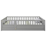 Full sizeFloor bed, integral construction with super high security barrier, door, children's floor bed frame, Montessori wooden children's floor bed,Grey W1858P164934-djyc