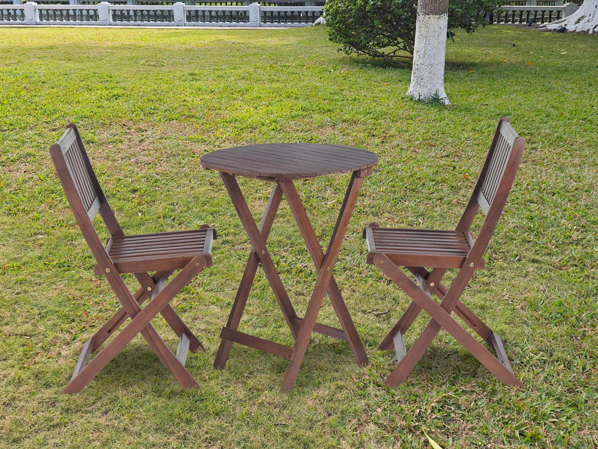 3-Piece Acacia Wood Bistro Set, Wooden Folding Patio Furniture for Garden Backyard Balcony Porch w/ 1 Coffee Table and 2 Foldable Chairs, Natural Stained W2640P209682-djyc