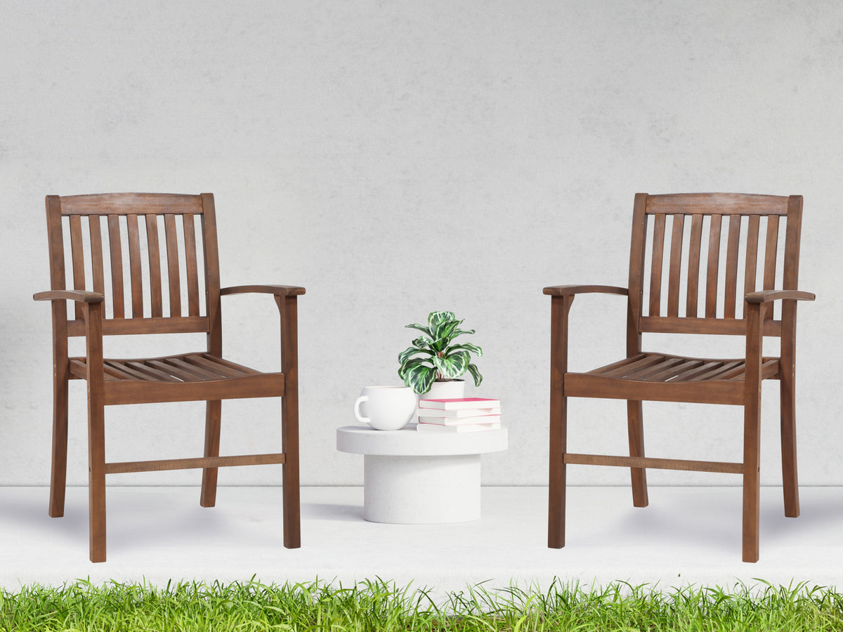 Acacia Wood Patio Dining Chair Set of 2, Solid Wood Indoor Outdoor Comfortable Seat Brown, Modern Farmhouse Chair for Kitchen, Bedroom, Living Room W2640P207939-djyc