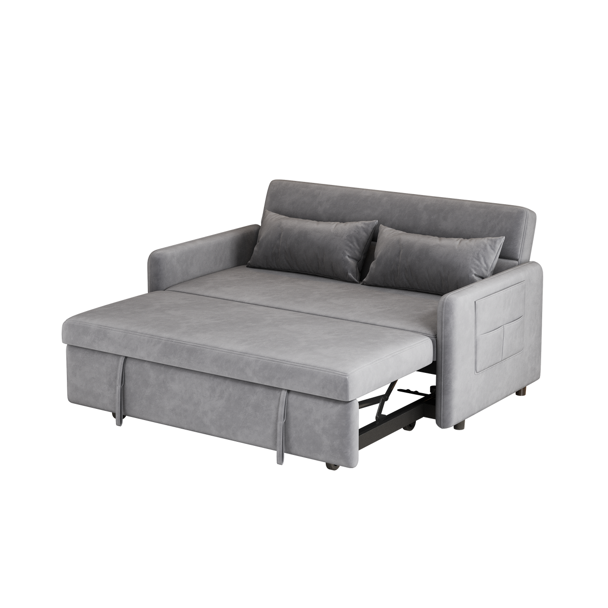 Sofa Pull Out Bed Included Two Pillows 54" Grey Velvet Sofa for Small Spaces W1278125091-djyc