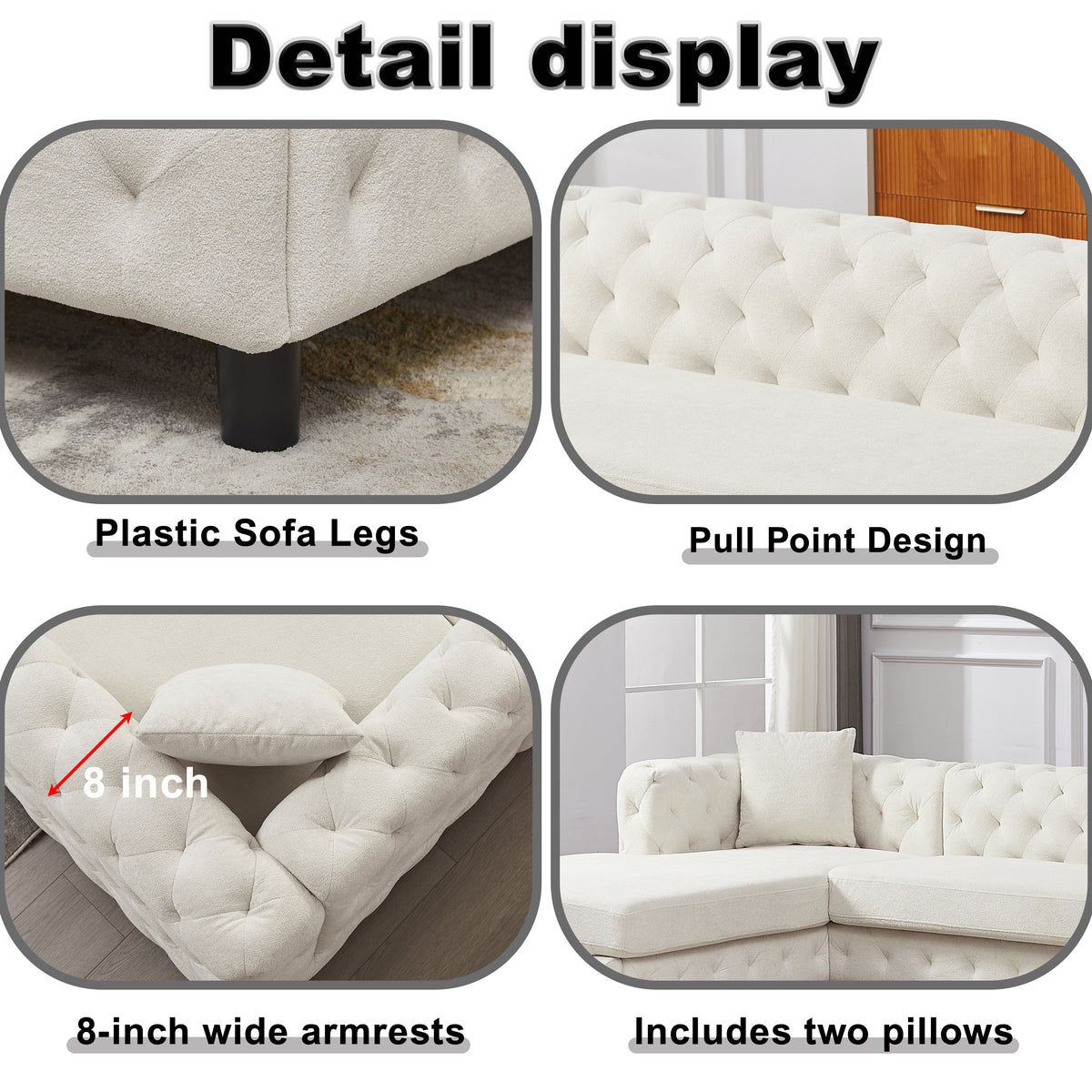 126-inch Modern Style Chenille Three Piece Sofa, Pull Point Design U-shaped Sofa two Chaise Longue Seats, two Pillows and Plastic Feet, Suitable for Living room, Bedroom, Lounge and Projection Room W834S00328-djyc