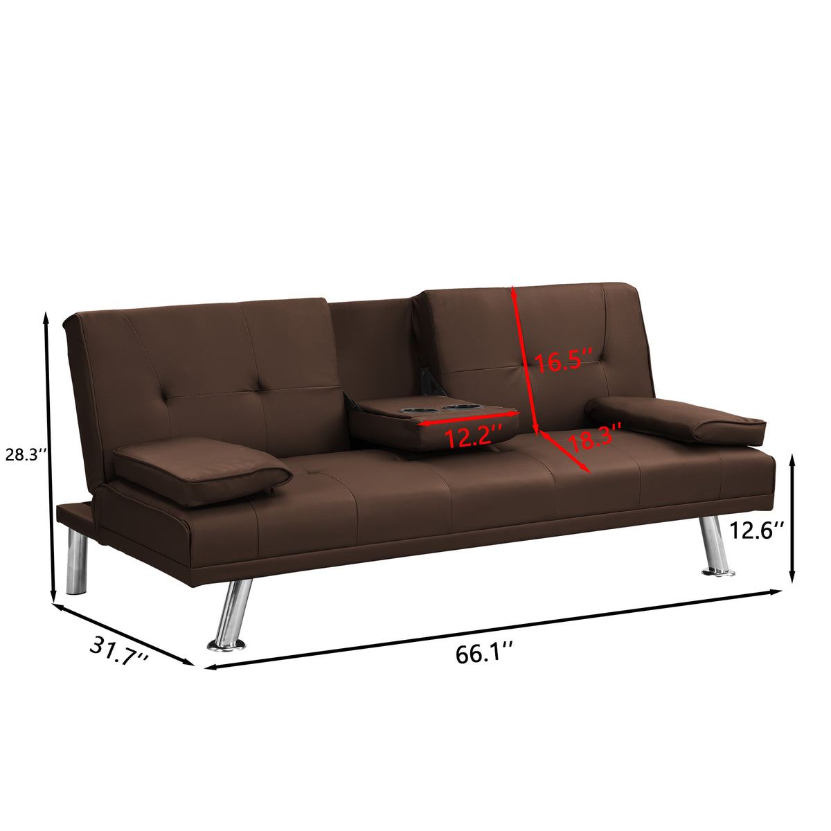 Sofa Bed with Armrest two holdersWOOD FRAME, STAINLESS LEG, FUTON BROWNPVC W214107246-djyc