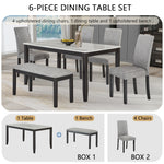6-Piece Dining Set with Faux Marble Tabletop, Faux Marble dining table set for 6, Modern Wooden Dining Table Set with Bench and 4 Chairs for Kitchen and Dining Room, White +Dark Espresso W1998S00057-djyc