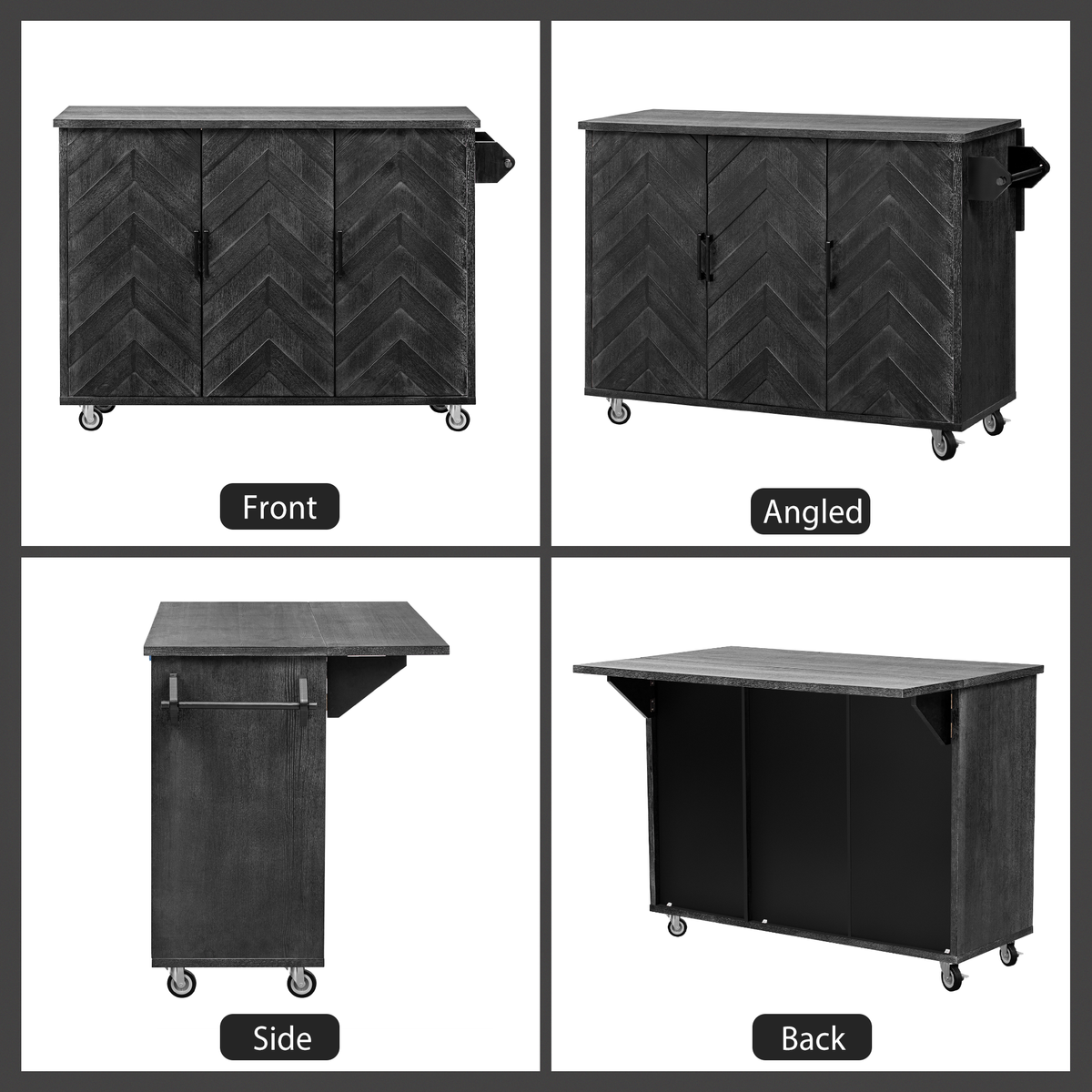 K&K 51.2"W 3D Wave Stripes Ash Veneer (Not Cheap Paper) Kitchen Island with Drop Leaf, Farmhouse Kitchen Island on Wheels with Internal Storage Rack, Rolling Kitchen Cart(Black) N707P207915B-djyc