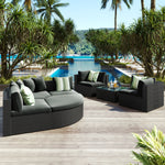 GO 7-piece Outdoor Wicker Sofa Set, Rattan Sofa Lounger, With Striped Green Pillows, Conversation Sofa, For Patio, Garden, Deck, Black Wicker, Gray Cushion FG201212AAE-djyc