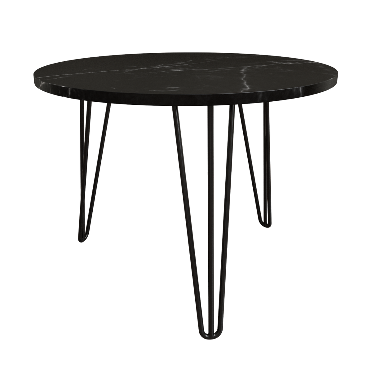 27.56'' Round Nesting Coffee Table Set of 2, Circular Nesting End Table Set, Round Marble Tabletop, and Sturdy Metal Base for Living Room, bedroom, Black W808P176733-djyc