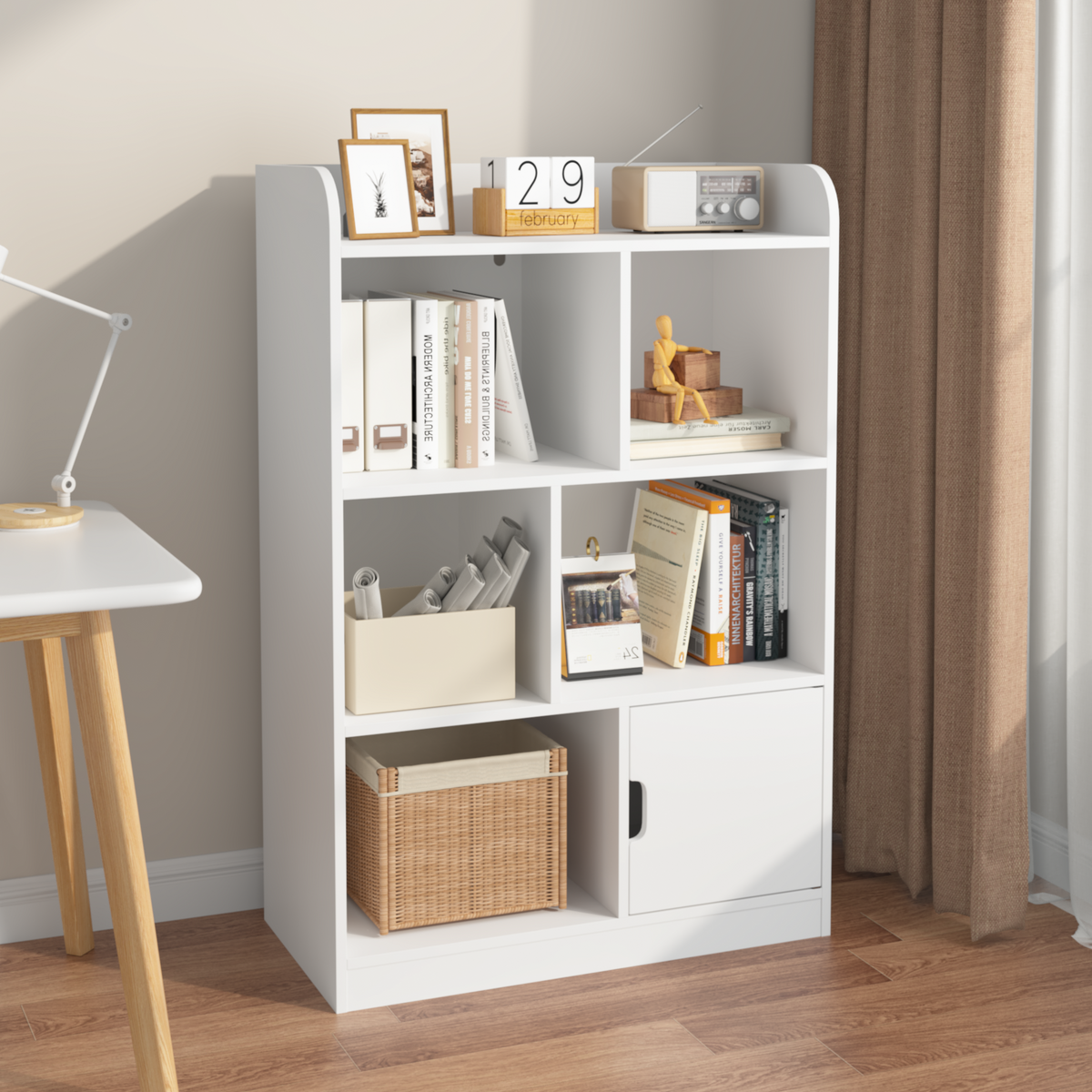 Kids Bookcase, Bookshelf with 6 Compartments, Freestanding Shelves and Cube Organizer, for Bedroom Living Room Office Closet School in White W808P171979-djyc