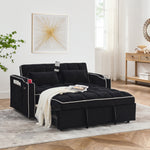 55.51 inch versatile foldable sofa bed in 3 lengths, modern sofa sofa sofa velvet pull-out bed, adjustable back and with USB port and ashtray and swivel phone stand (Black) W2353P151786-djyc