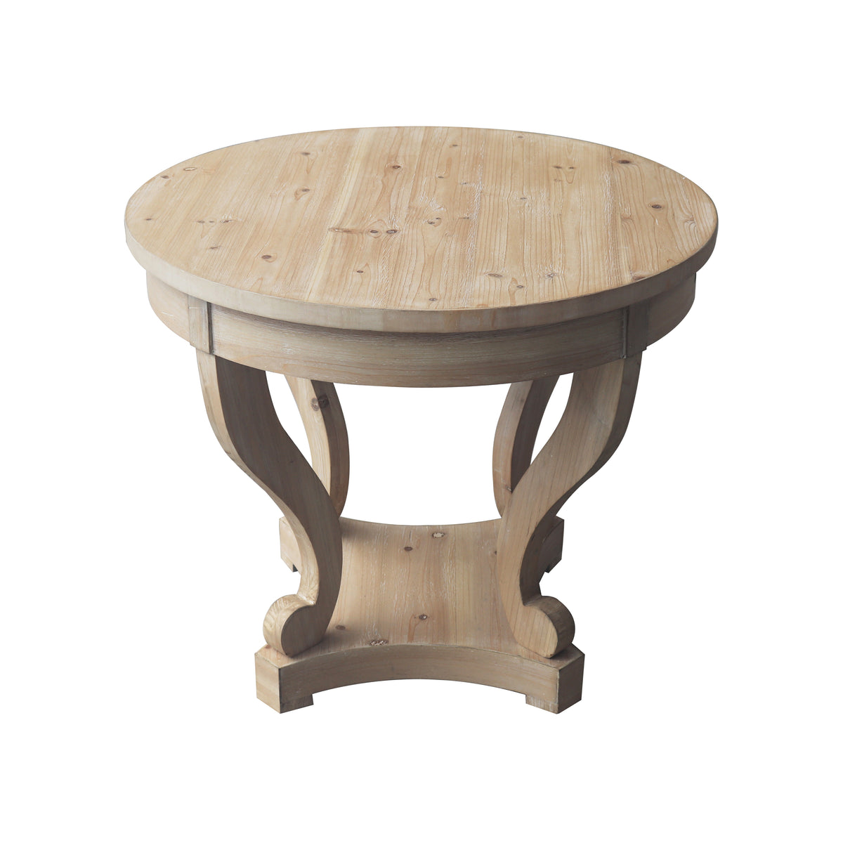 Curved Legs Farmhouse Style Small Size Round Dining Table End Table Side Table Coffee Table for Dinette, Kitchen, Dining Room or Living Room, Natural Wood Grain Distressed W1435127092-djyc