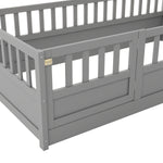 Twin Size Floor bed, integral construction with super high security barrier, door, children's floor bed frame, Montessori wooden children's floor bed,Grey W1858P164928-djyc