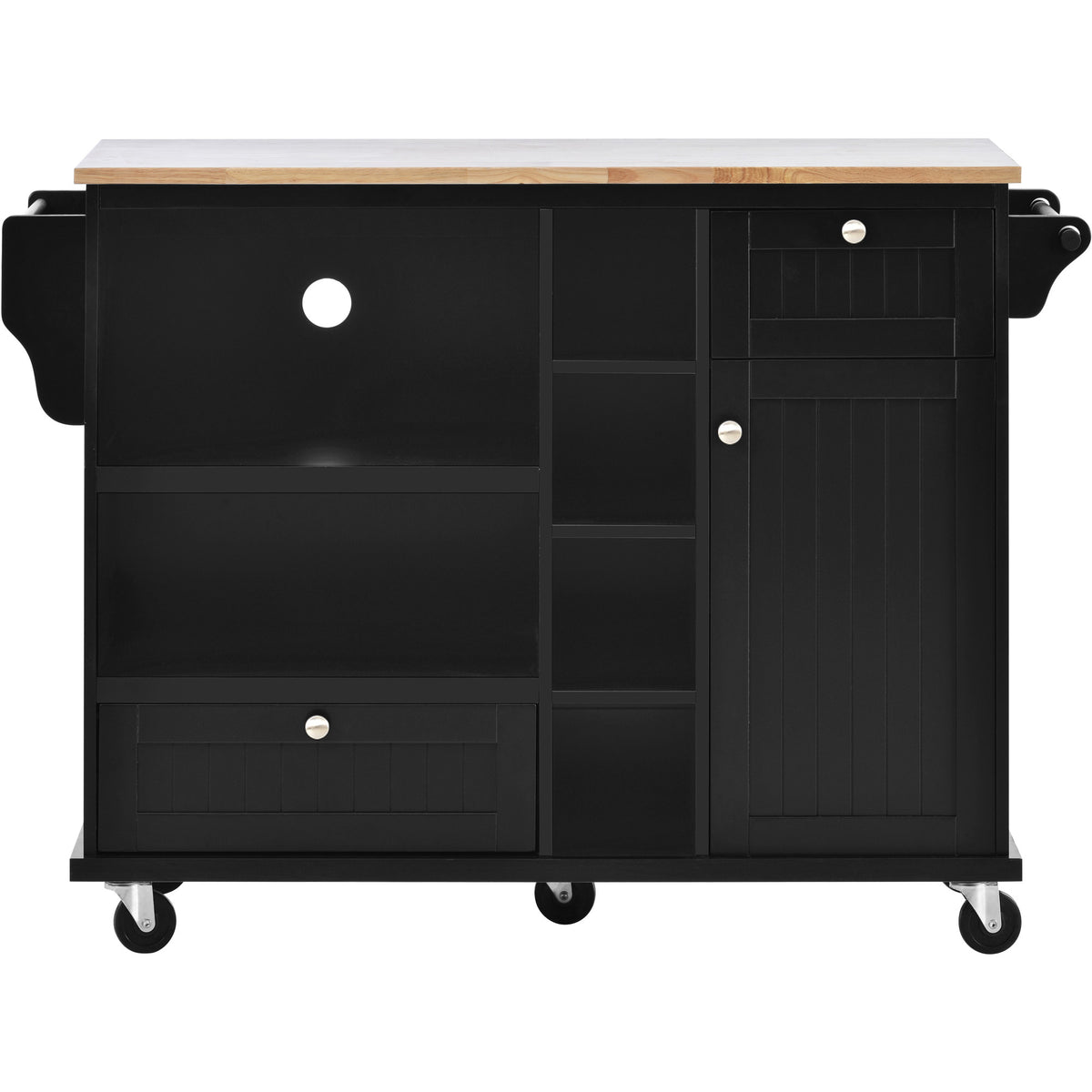 Kitchen Island Cart with Storage Cabinet and Two Locking Wheels,Solid wood desktop,Microwave cabinet,Floor Standing Buffet Server Sideboard for Kitchen Room,Dining Room,, Bathroom(Black) WF296670AAB-djyc